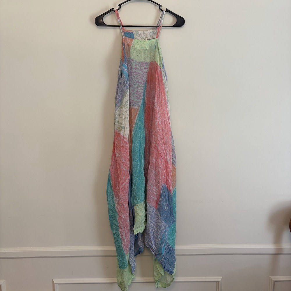 Lilka Anthropologie Annette Maxi Dress Rainbow Handkerchief Hem Watercolor XS S